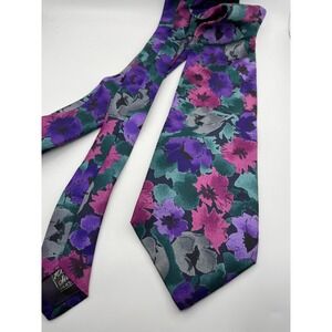 Manhattan Mens Silk Tie Vintage Purple Teal Floral Impressionist Necktie RN43170